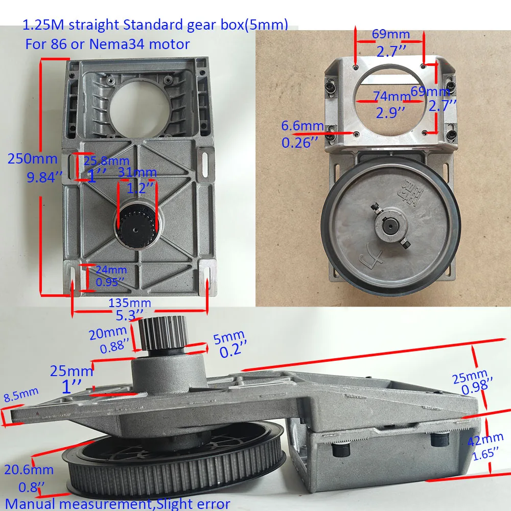 1.25M Straight Tooth Gearbox 5mm shaft