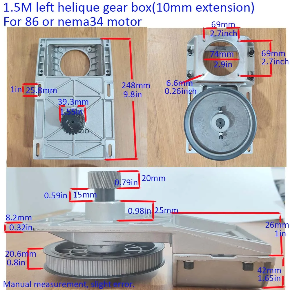 1.25M Left Helical Gearbox with +10mm Extended Pinion