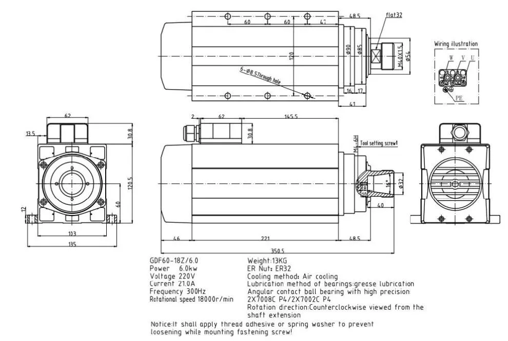 GDF60-18Z 6.0KW with flange detail photo 7