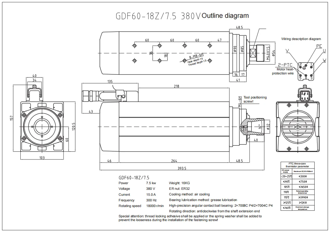 HQD GDF60-18Z 7.5kW Air-cooled Spindle detail photo 2